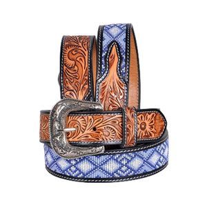 Western Tooled Leather Beaded Belt For Men And Women 30is112-36🦑
